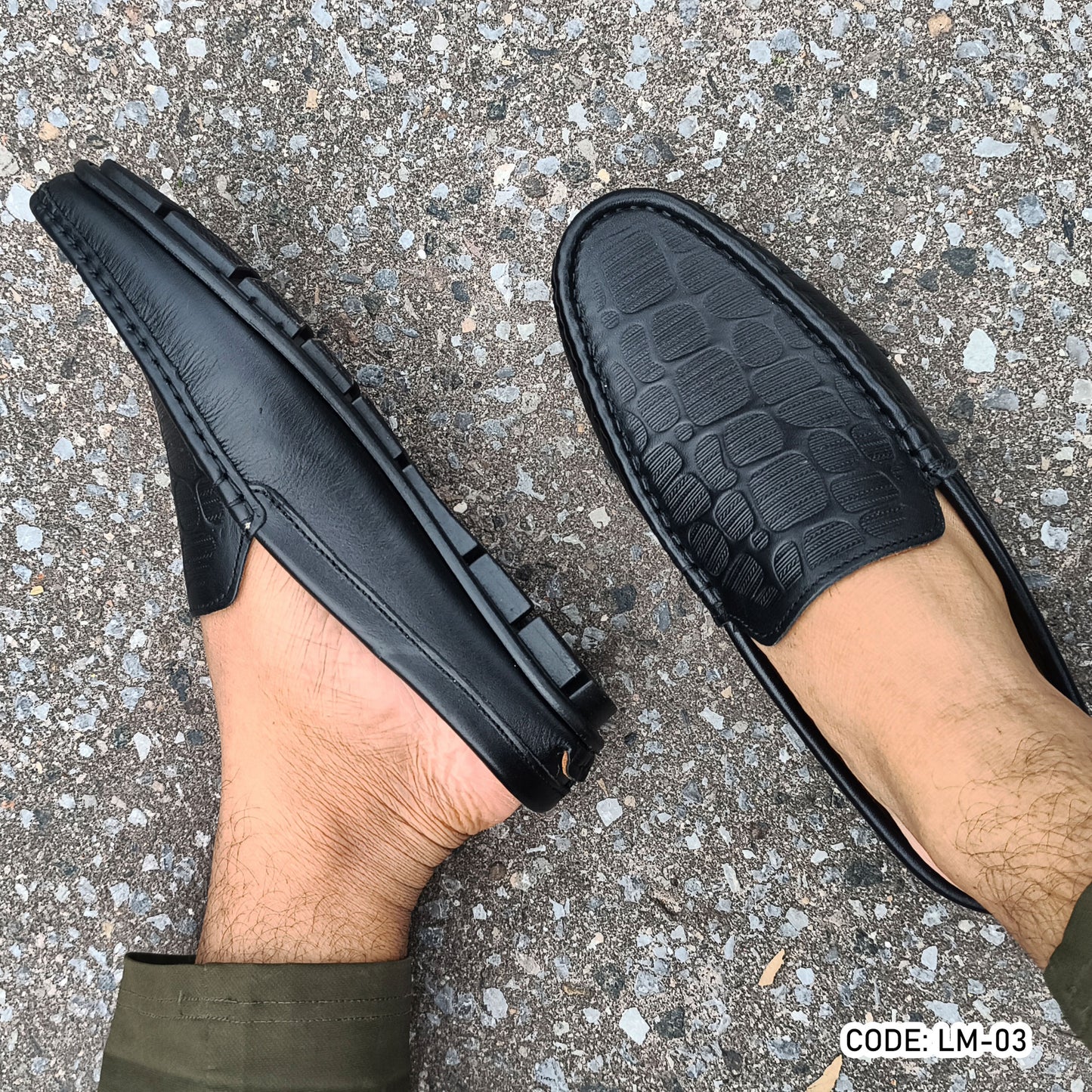 Premium Genuine Leather Diamond Dice Half Shoe for men - Black - LM-03