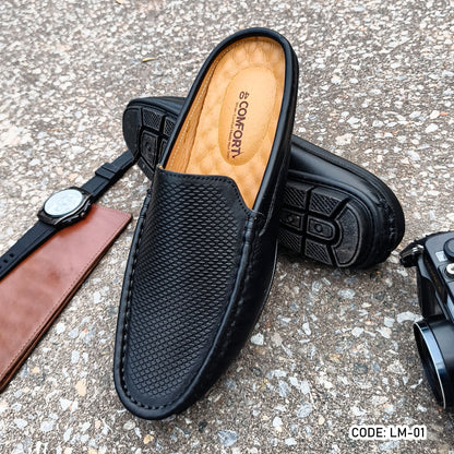 Premium Genuine Leather Diamond Dice Half Shoe for men - Black - LM-01