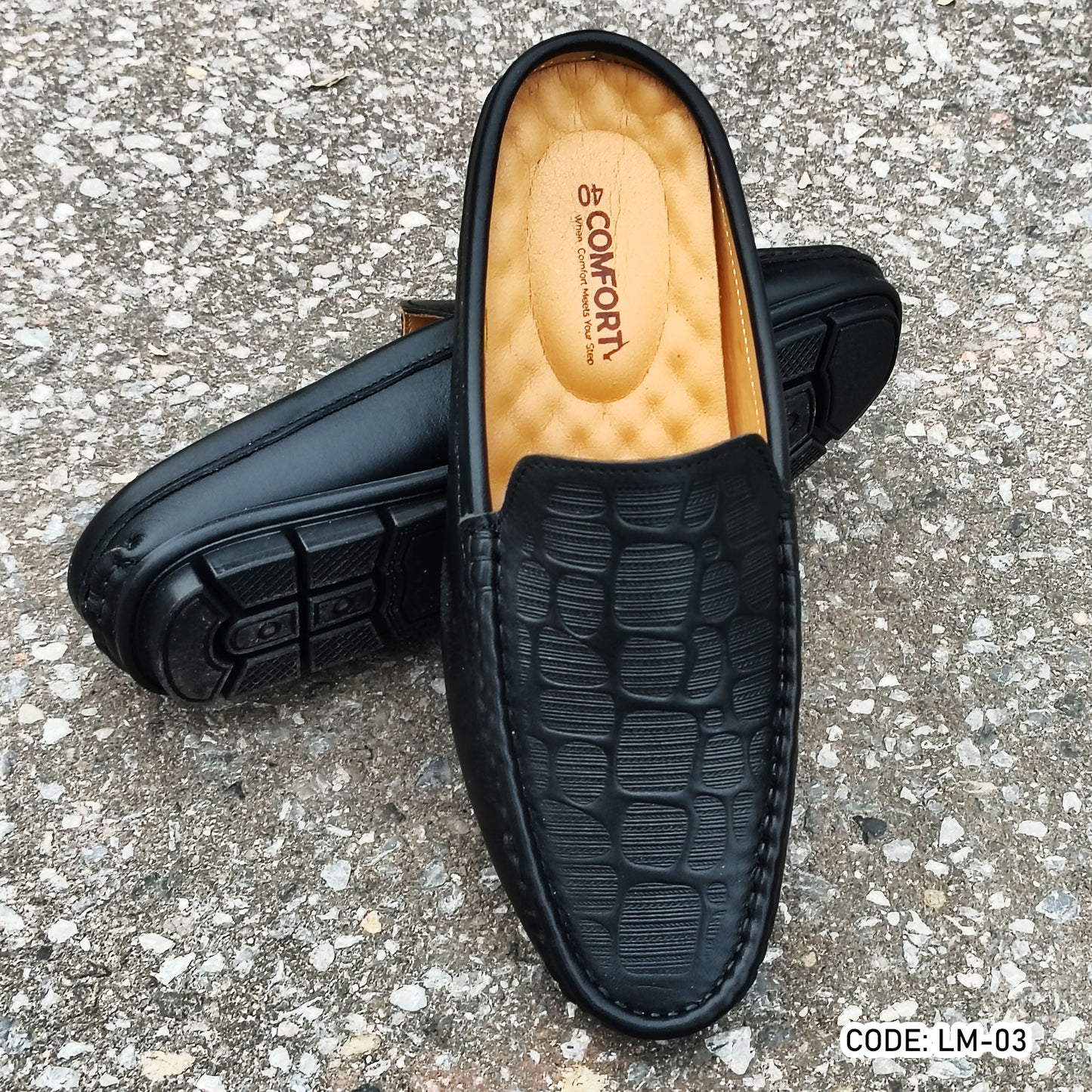 Premium Genuine Leather Diamond Dice Half Shoe for men - Black - LM-03
