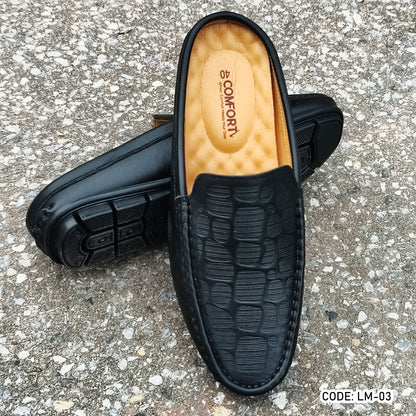 Premium Genuine Leather Diamond Dice Half Shoe for men - Black - LM-03