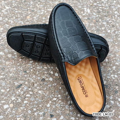 Premium Genuine Leather Diamond Dice Half Shoe for men - Black - LM-03