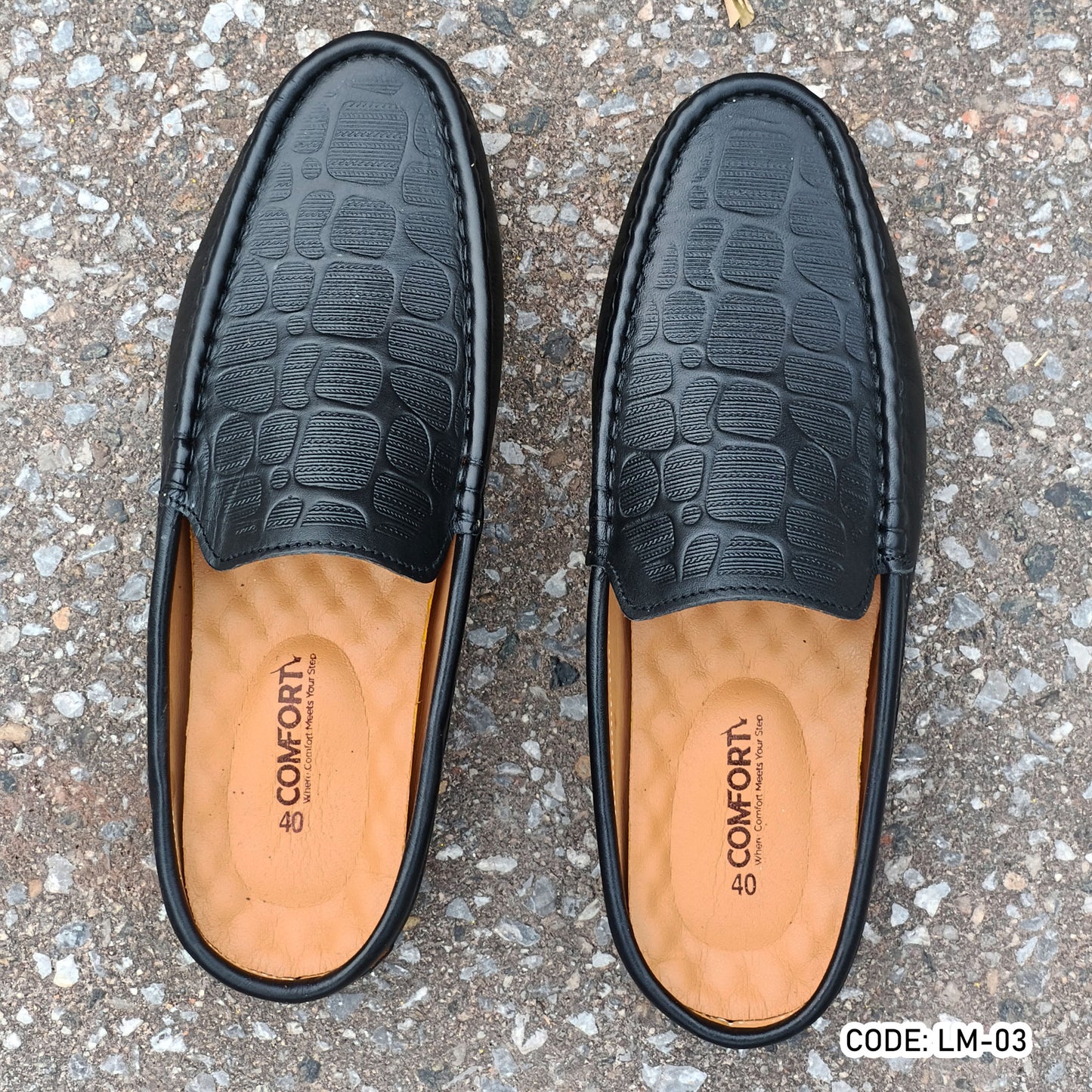 Premium Genuine Leather Diamond Dice Half Shoe for men - Black - LM-03