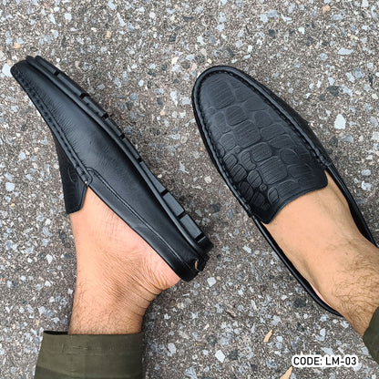 Premium Genuine Leather Diamond Dice Half Shoe for men - Black - LM-03