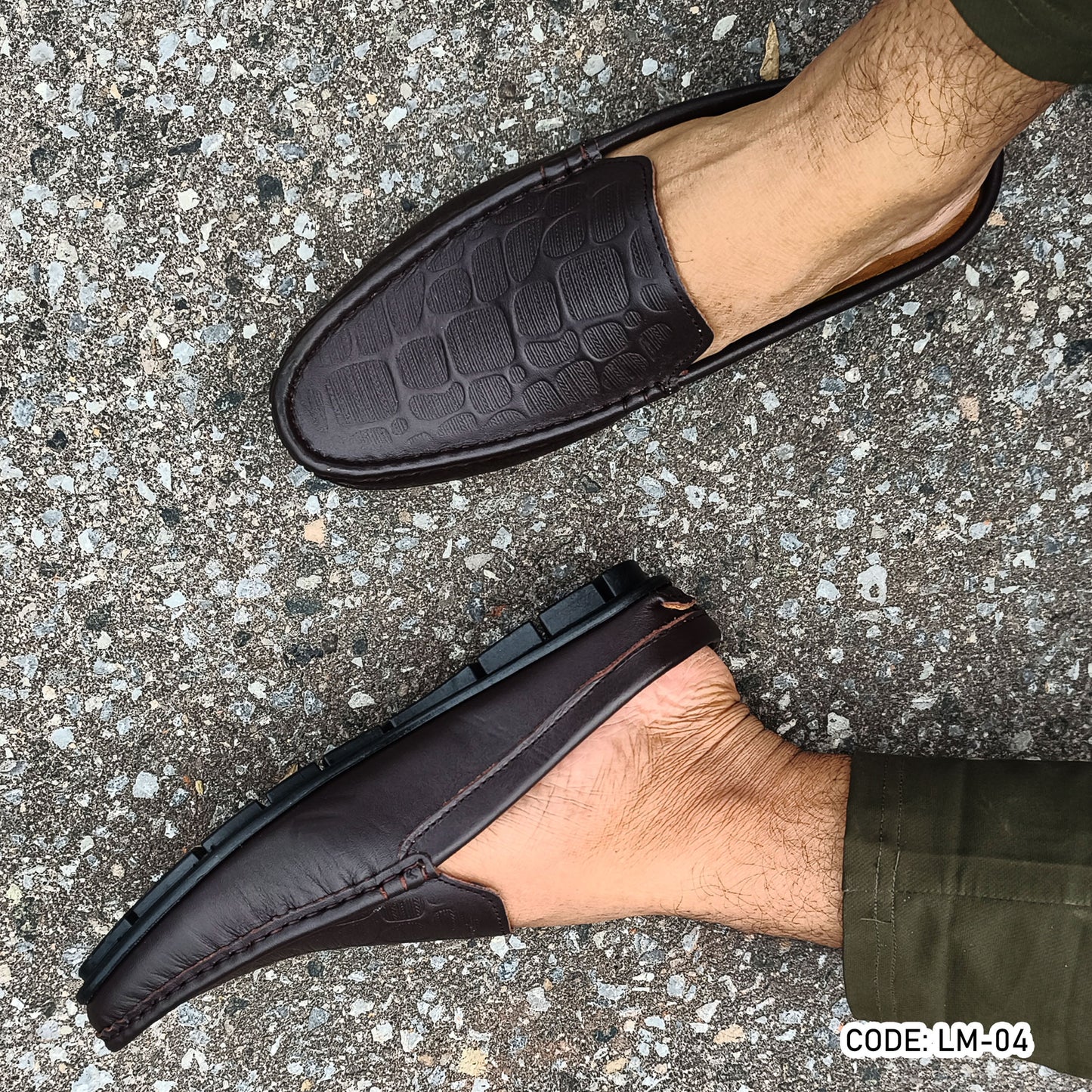 Premium Genuine Leather Diamond Dice Half Shoe for men - Chocolate - LM-04