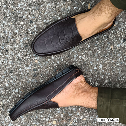 Premium Genuine Leather Diamond Dice Half Shoe for men - Chocolate - LM-04