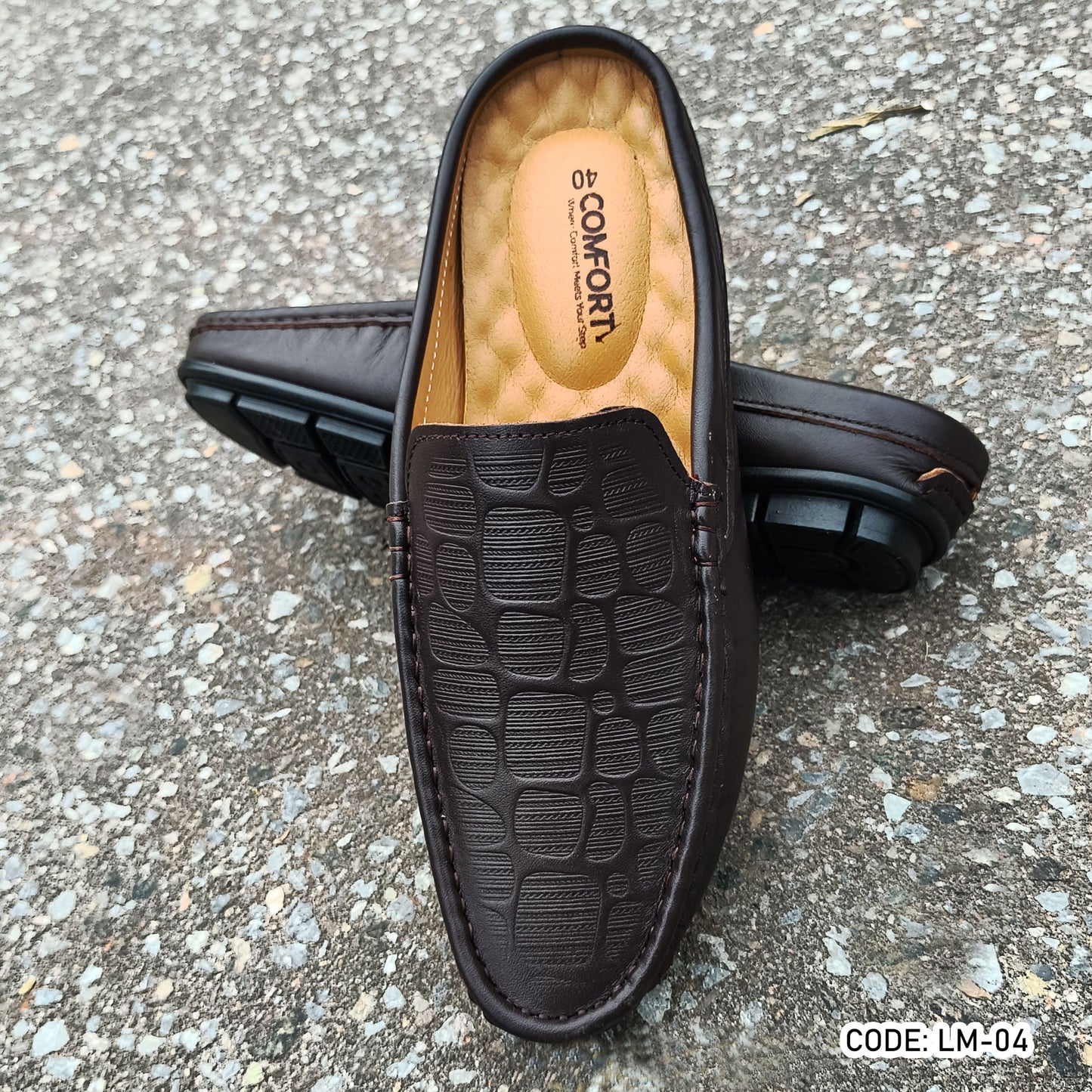 Premium Genuine Leather Diamond Dice Half Shoe for men - Chocolate - LM-04