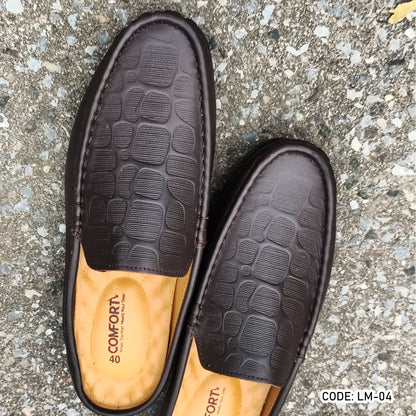 Premium Genuine Leather Diamond Dice Half Shoe for men - Chocolate - LM-04
