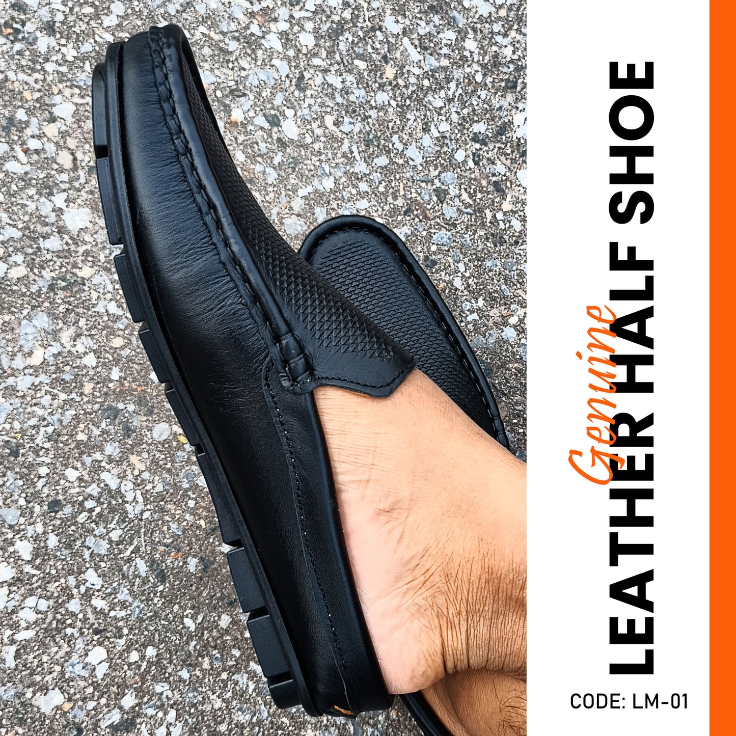 Premium Genuine Leather Diamond Dice Half Shoe for men - Black - LM-01
