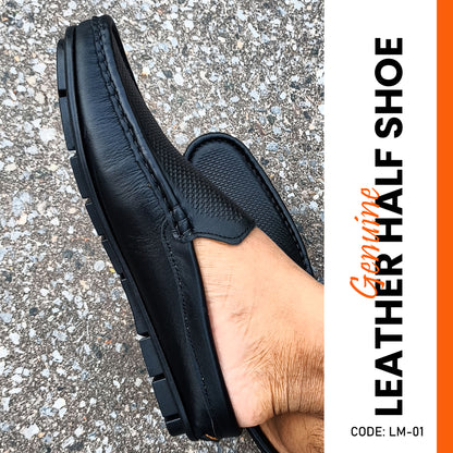 Premium Genuine Leather Diamond Dice Half Shoe for men - Black - LM-01