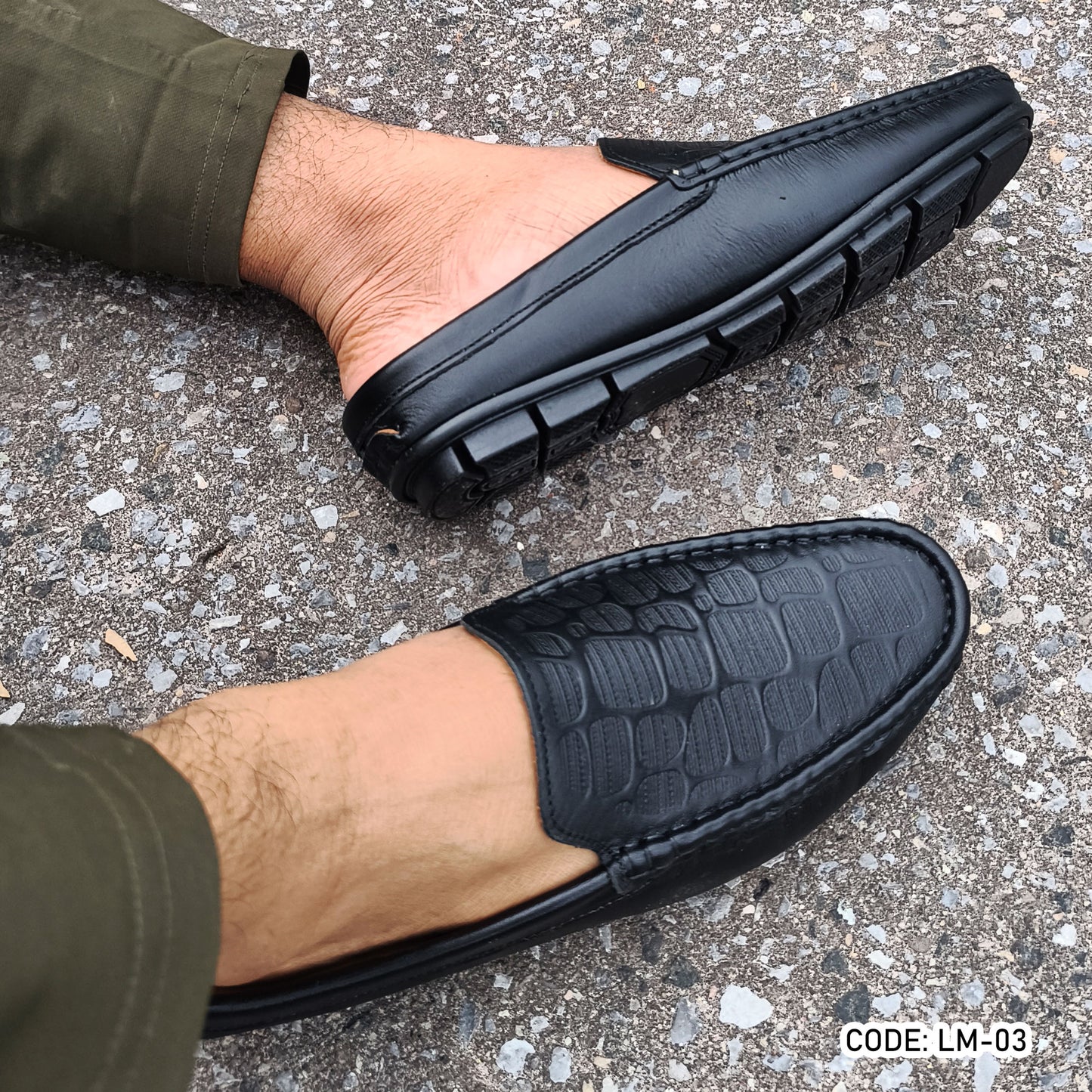 Premium Genuine Leather Diamond Dice Half Shoe for men - Black - LM-03