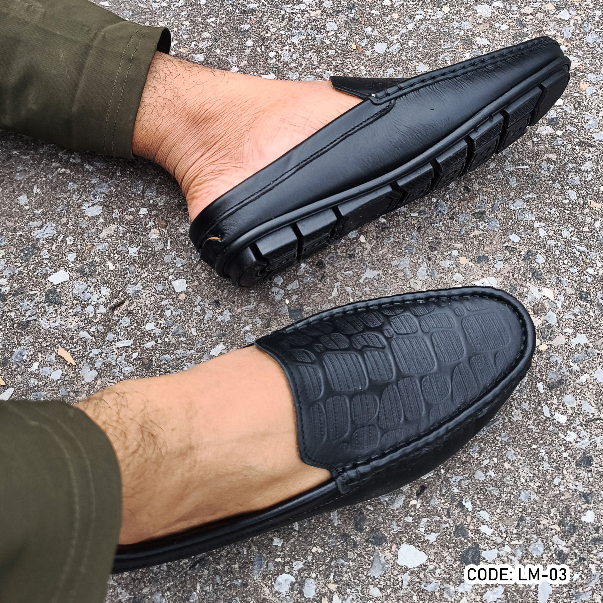 Premium Genuine Leather Diamond Dice Half Shoe for men - Black - LM-03