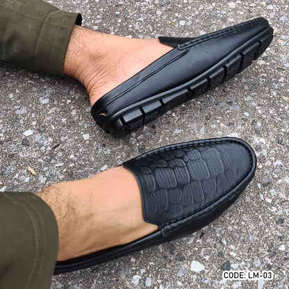 Premium Genuine Leather Diamond Dice Half Shoe for men - Black - LM-03